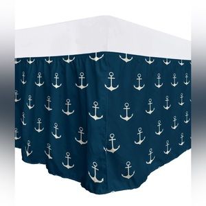 Ambesonne Anchor Bedskirt, Nautical Pattern w/ Anchors, King Bed, Blue and White
